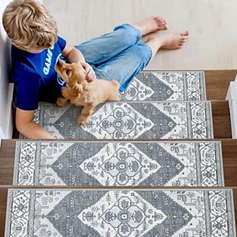 Stair Treads Non Slip 15 Pack 8" X 30" Washable Self Adhesive Carpet Runners for Wooden Steps Stain