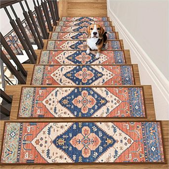 Stair Treads Non Slip 15 Pack 8" X 30" Washable Self Adhesive Carpet Runners for Wooden Steps Stain