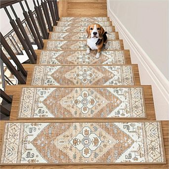 Stair Treads Non Slip 15 Pack 8" X 30" Washable Self Adhesive Carpet Runners for Wooden Steps Stain