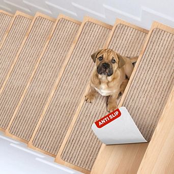 Non-Slip Carpet Stair Treads 8"X30" 15 Pack Indoor Safety Rug for Elders Pets Reusable Adhesive