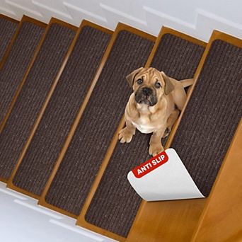 Non-Slip Carpet Stair Treads 8"X30" 15 Pack Indoor Safety Rug for Elders Pets Reusable Adhesive