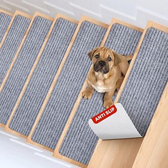 Non-Slip Carpet Stair Treads 8"X30" 15 Pack Indoor Safety Rug for Elders Pets Reusable Adhesive