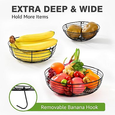 3 Tier Hanging Fruit Basket with Banana Hook 36 Inch