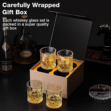 4pc Whiskey Glasses, Old Fashioned Cocktail & Bourbon Glass Set