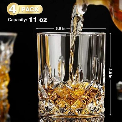 4pc Whiskey Glasses, Old Fashioned Cocktail & Bourbon Glass Set