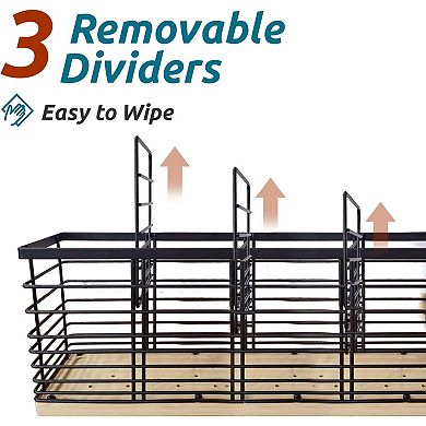 Extra Large Metal Utensil Holder with 4 Compartments Wooden Base
