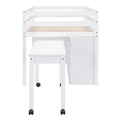 Merax Loft Bed with Retractable Writing Desk and 4 Drawers