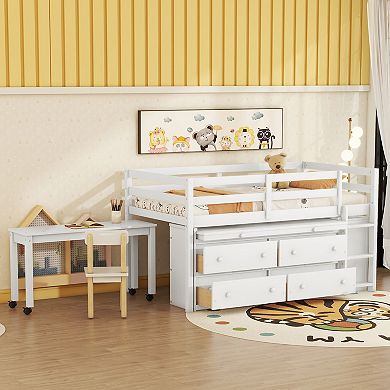 Merax Loft Bed with Retractable Writing Desk and 4 Drawers