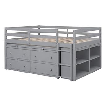 Merax Loft Bed with Retractable Writing Desk and 4 Drawers