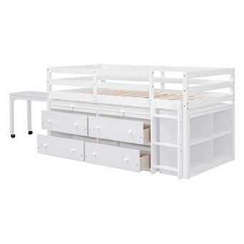 Merax Loft Bed with Retractable Writing Desk and 4 Drawers