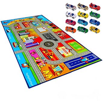 Car Rug Washable Play Mat 60"x32" Track Non Slip City Road Floor Carpet for Kids Room