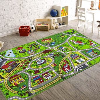 Car Rug Washable Play Mat 60"x32" Track Non Slip City Road Floor Carpet for Kids Room
