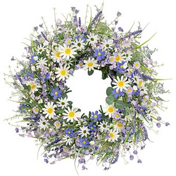 Spring Blue Wreath 22 in with Wildflower Lavender