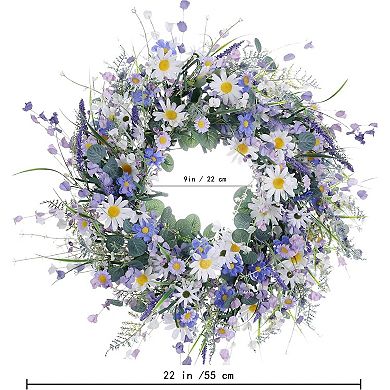 Spring Blue Wreath 22 Inches with Wildflower Lavender