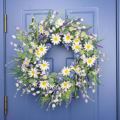 Spring Blue Wreath 22 Inches with Wildflower Lavender