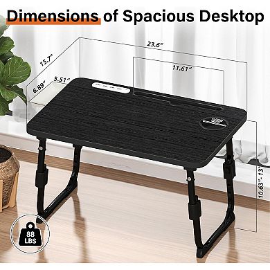 Height Adjustable Laptop Desk with USB Storage Drawer Cup Holder