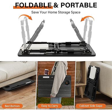 Height Adjustable Laptop Desk with USB Storage Drawer Cup Holder