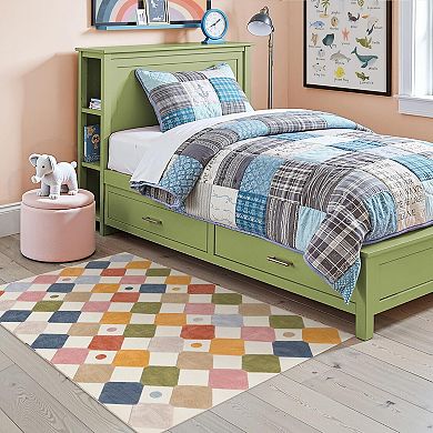 Colorful Checkered Circus Area Rug for Kids Room Playroom Bedroom Soft Washable Non-Slip Carpet