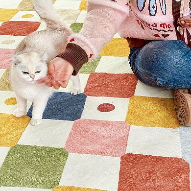 Colorful Checkered Circus Area Rug for Kids Room Playroom Bedroom Soft Washable Non-Slip Carpet