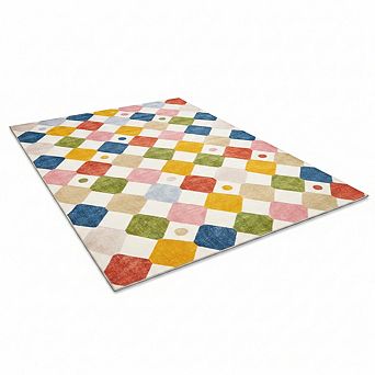 Colorful Checkered Circus Area Rug for Kids Room Playroom Bedroom Soft Washable Non-Slip Carpet