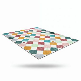 Colorful Checkered Circus Area Rug for Kids Room Playroom Bedroom Soft Washable Non-Slip Carpet
