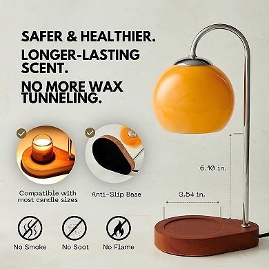 Dimmable Candle Warmer Lamp with Timer, Electric Wax Melt Warmer with 2 Bulbs, Glass Wood Base Home