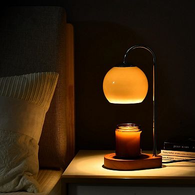 Dimmable Candle Warmer Lamp with Timer, Electric Wax Melt Warmer with 2 Bulbs, Glass Wood Base Home