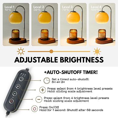 Dimmable Candle Warmer Lamp with Timer, Electric Wax Melt Warmer with 2 Bulbs, Glass Wood Base Home