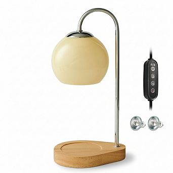 Dimmable Candle Warmer Lamp with Timer, Electric Wax Melt Warmer with 2 Bulbs, Glass Wood Base Home