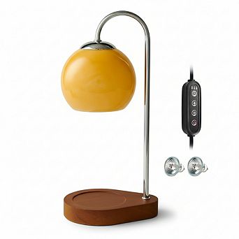 Dimmable Candle Warmer Lamp with Timer, Electric Wax Melt Warmer with 2 Bulbs, Glass Wood Base Home