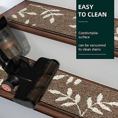 Non-Slip Stair Treads Carpet 4 Pack 30x8 Inch Leaf Pattern Indoor Reusable Machine Washable
