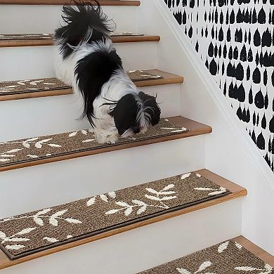 Non-Slip Stair Treads Carpet 4 Pack 30x8 Inch Leaf Pattern Indoor Reusable Machine Washable
