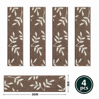 Non-Slip Stair Treads Carpet 4 Pack 30x8 Inch Leaf Pattern Indoor Reusable Machine Washable