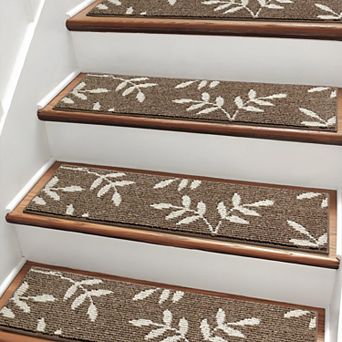 Non-Slip Stair Treads Carpet 4 Pack 30x8 Inch Leaf Pattern Indoor Reusable Machine Washable