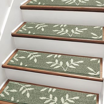 Non-Slip Stair Treads Carpet 4 Pack 30x8 Inch Leaf Pattern Indoor Reusable Machine Washable