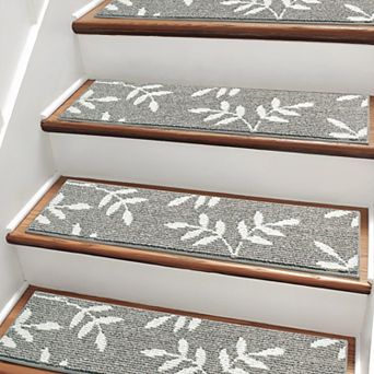 Non-Slip Stair Treads Carpet 4 Pack 30x8 Inch Leaf Pattern Indoor Reusable Machine Washable