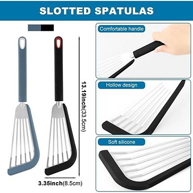 Silicone Fish Spatula Set, Heat-Resistant, Nonstick, Stainless Steel Core