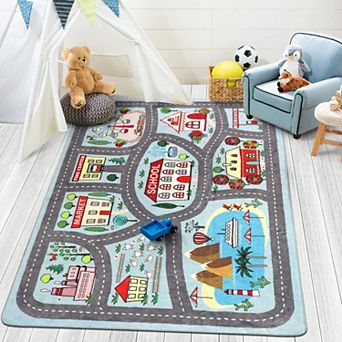 Kids Play Rug Road Traffic Carpet 47"x71" Educational City Car Track Mat Non-Slip Machine Washable