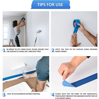 Painters Tape 10 Rolls Bulk 2 Inch Wide Blue Roll