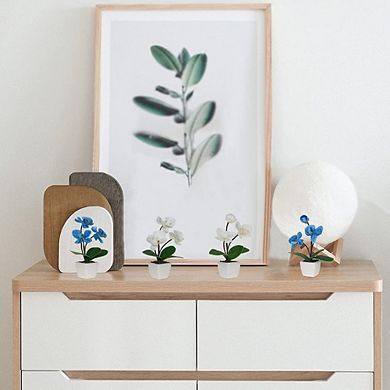 Set of 4 Mini Artificial Orchid Plants in Ceramic Pots, Home & Office Decor