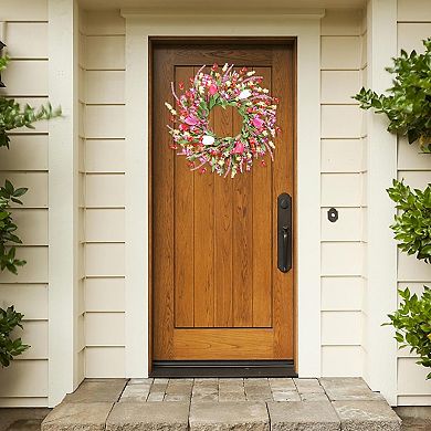 Spring Summer Wreath Colorful Tulips Lavender for Front Door