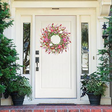Spring Summer Wreath Colorful Tulips Lavender for Front Door