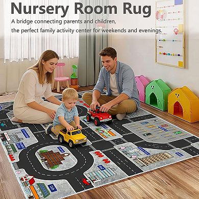 Car Rug Play Mat Road Traffic City Educational Rubber Backing Kids Bedroom Classroom
