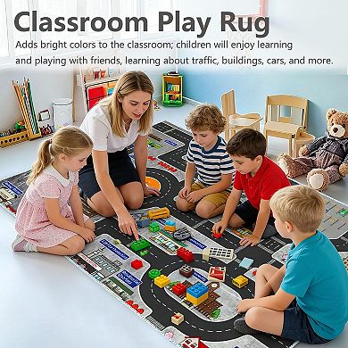 Car Rug Play Mat Road Traffic City Educational Rubber Backing Kids Bedroom Classroom