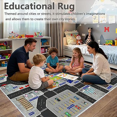 Car Rug Play Mat Road Traffic City Educational Rubber Backing Kids Bedroom Classroom