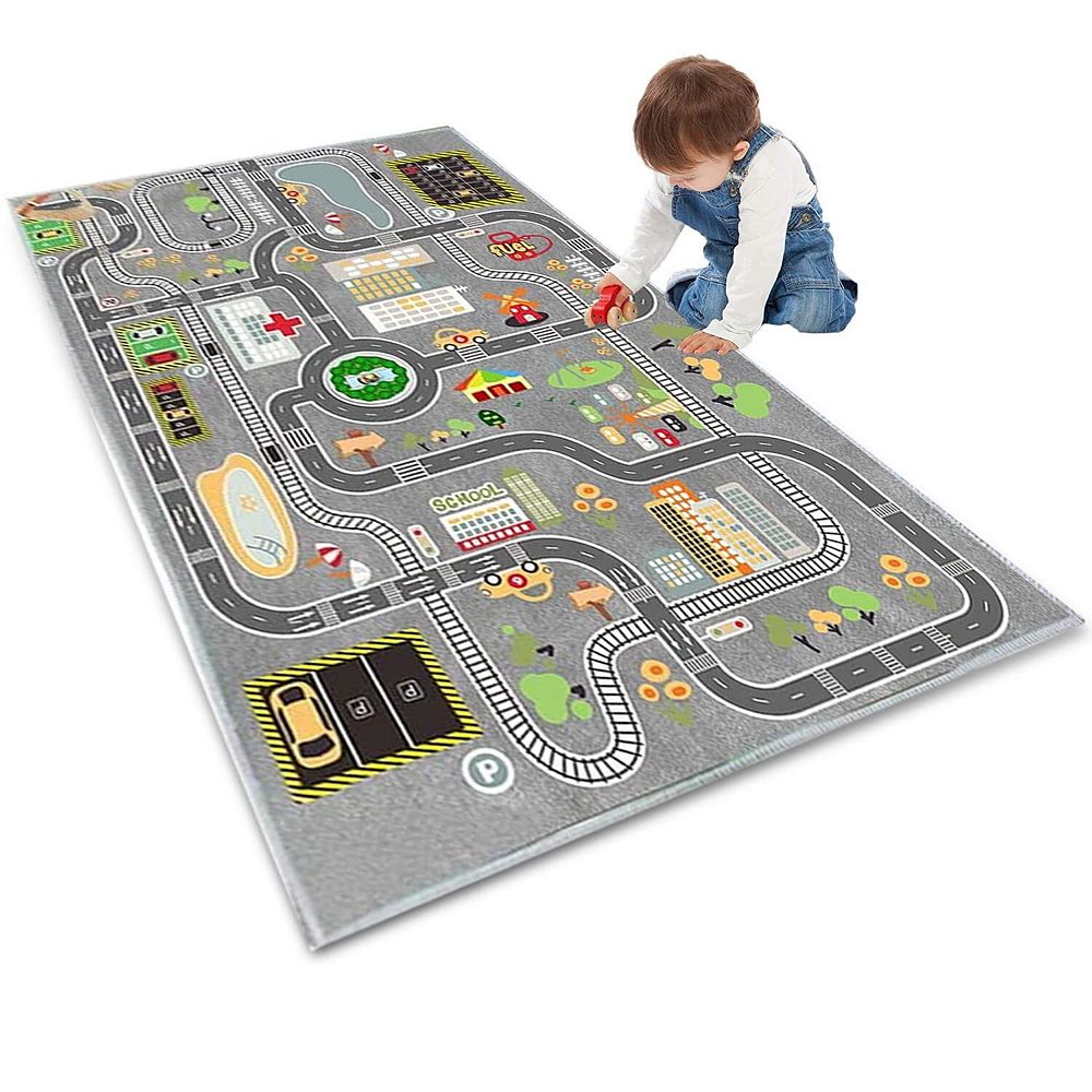 Car Rug Play Mat Road Traffic City Educational Rubber Backing Kids ...