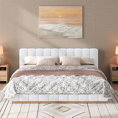 Merax Modern Bouclé Upholstered Platform Bed Frame, Low Profile Design with Wood Base