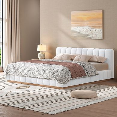 Merax Modern Bouclé Upholstered Platform Bed Frame, Low Profile Design with Wood Base