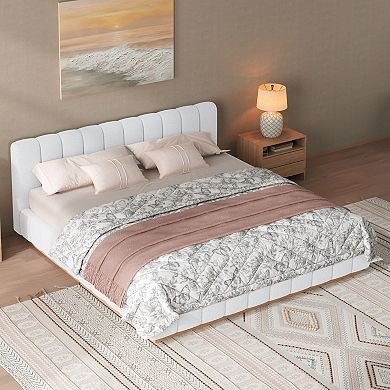 Merax Modern Bouclé Upholstered Platform Bed Frame, Low Profile Design with Wood Base