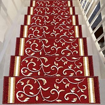 Stair Treads Non-Slip Rubber Backing Floral 8.5"x26" Set of 7 Indoor Outdoor Washable